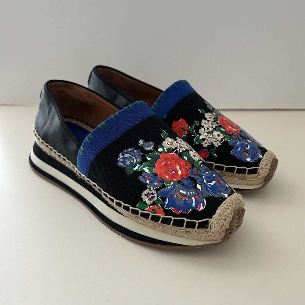 Tory Burch Daisy Floral Slip On Espadrille Knit Leather Sneaker Shoes Size 8